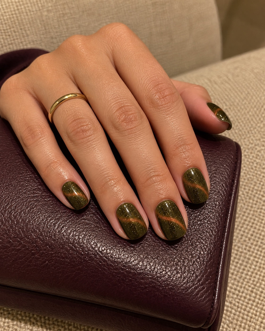 amber velvet manicure worn on natural nails