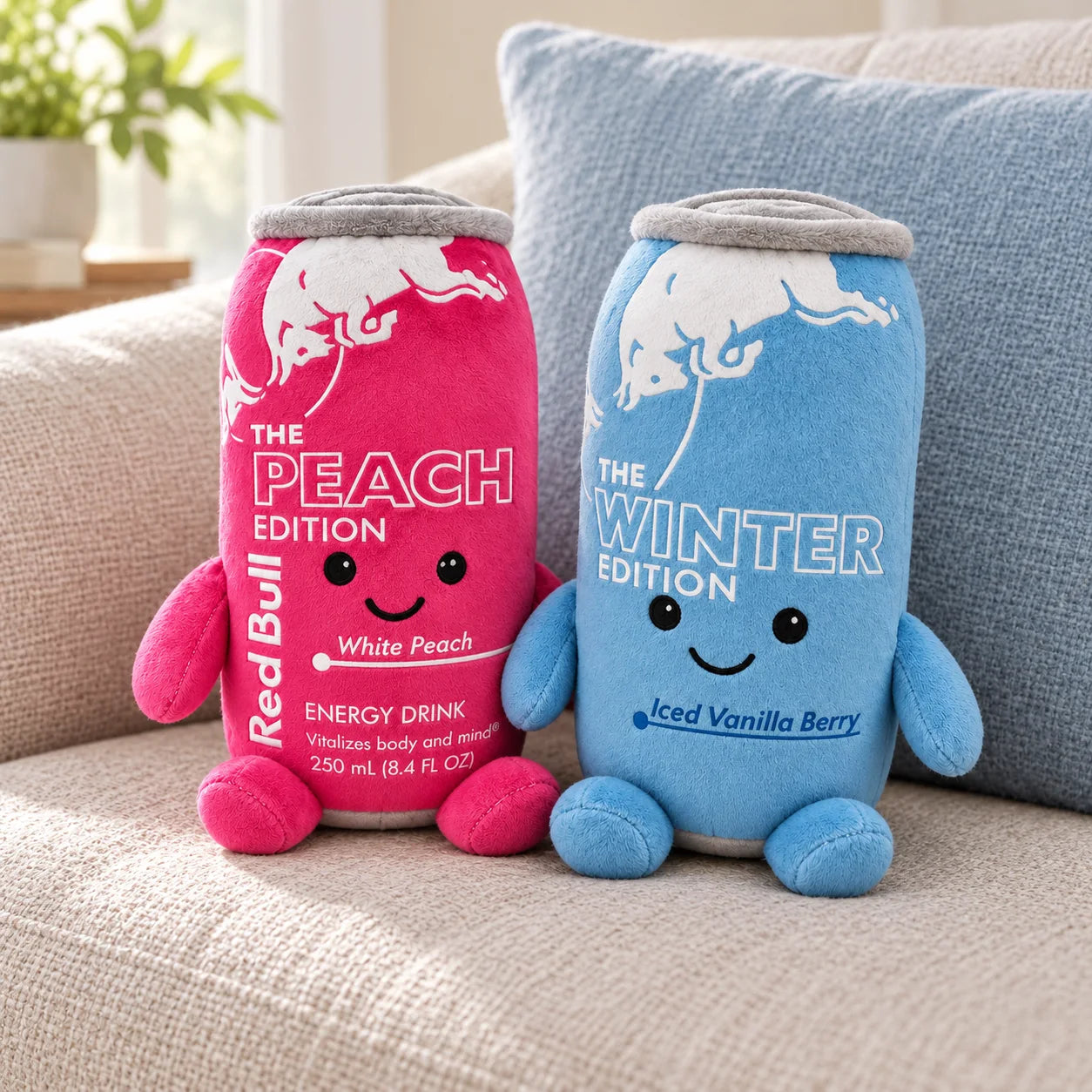 Peach Pink and Winter Blue plush toys together. Two-plush bundle shown.