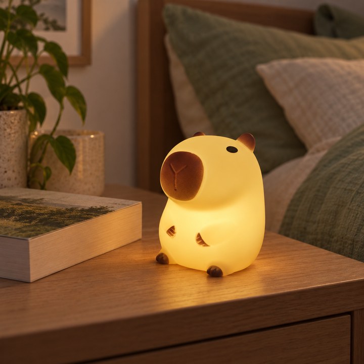 Close-up details of capybara night light.