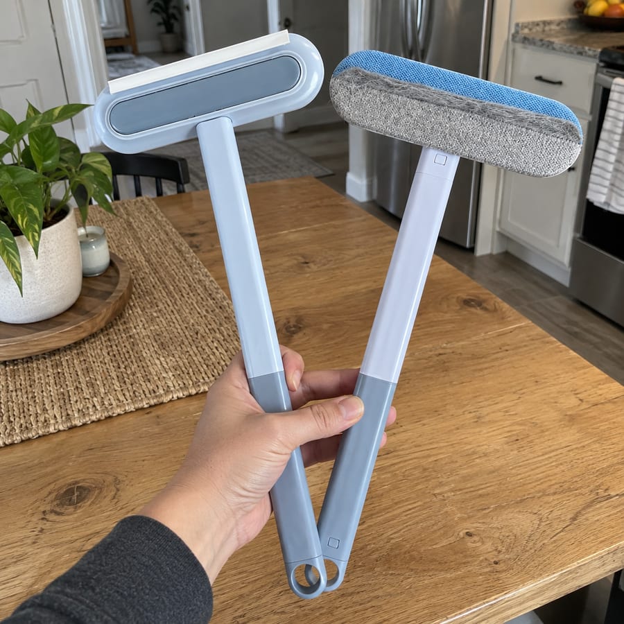 A hand holding both brushes, showing the front and reverse sides.