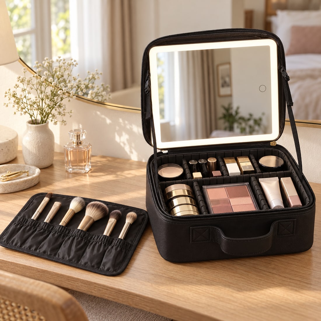 Open black vanity case.