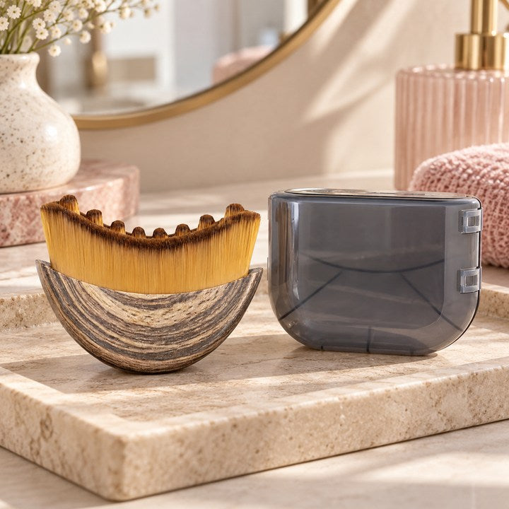 Animated product photographs of contour face brush.