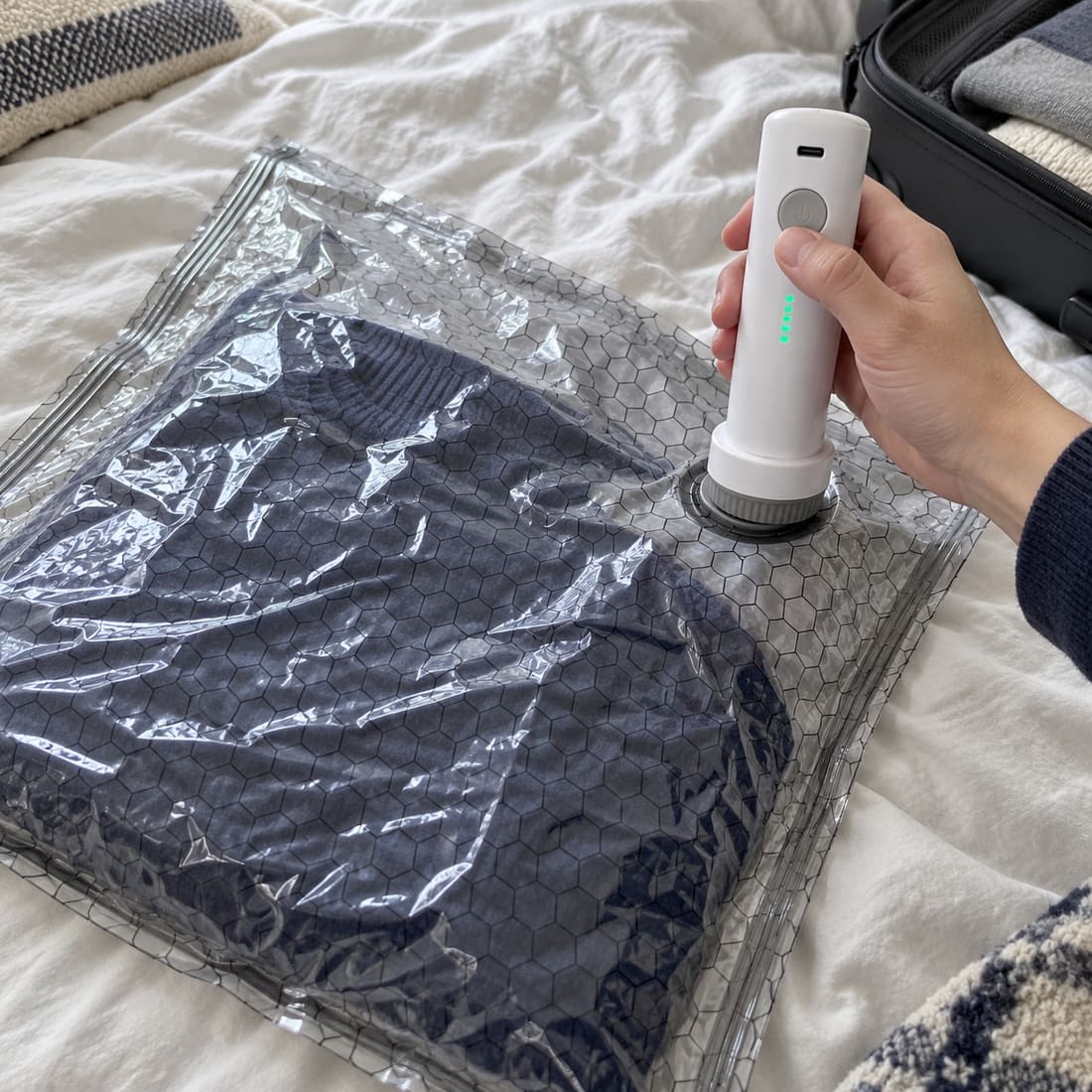 Hand using the cordless pump on a bag valve
