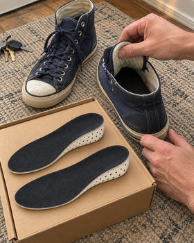Product illustration of full-length height insoles with everyday shoes