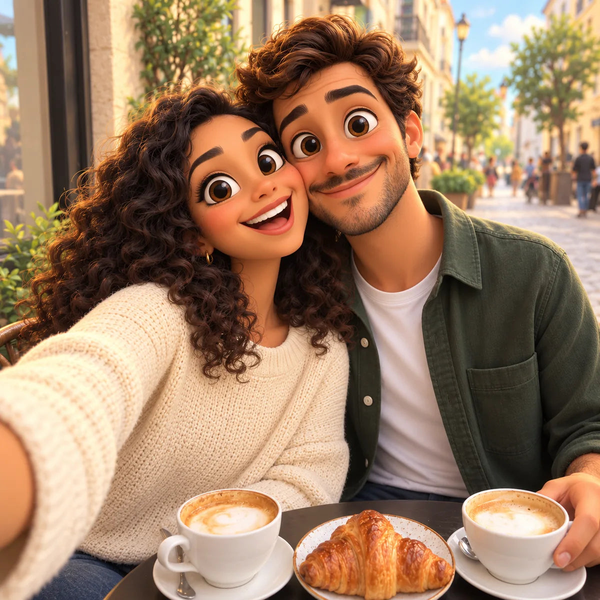 Matching cartoon-style example of the same couple