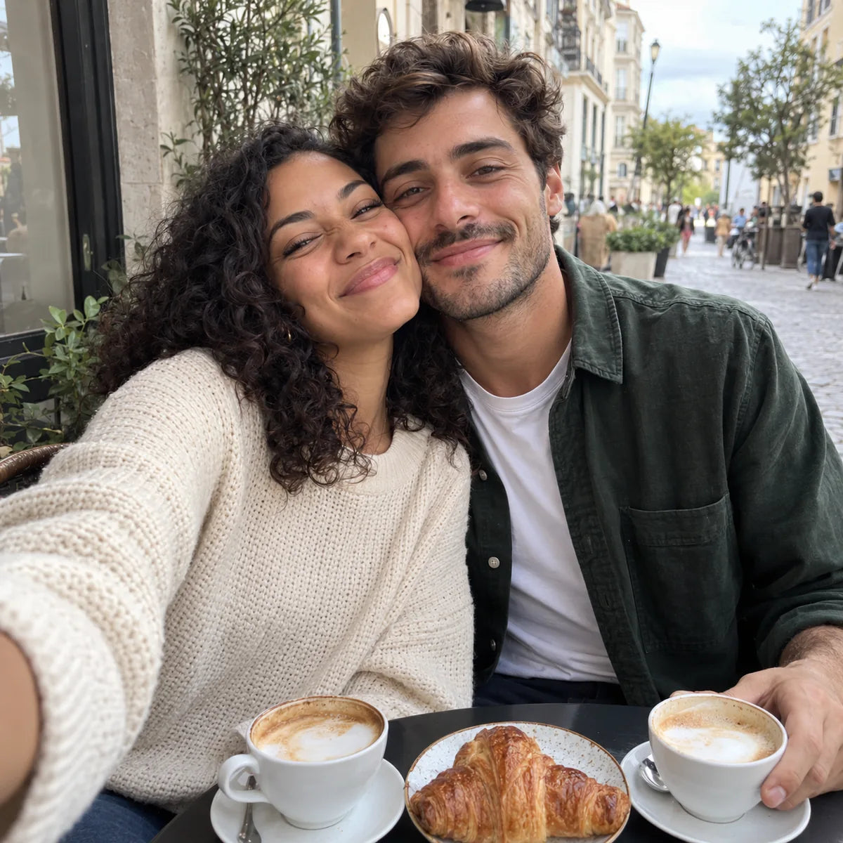 Example original photo of a couple at a cafe