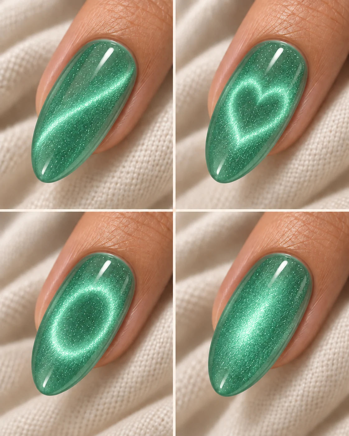 Enchanted: Lighter magnetic manicure with line, heart, halo and velvet effects.