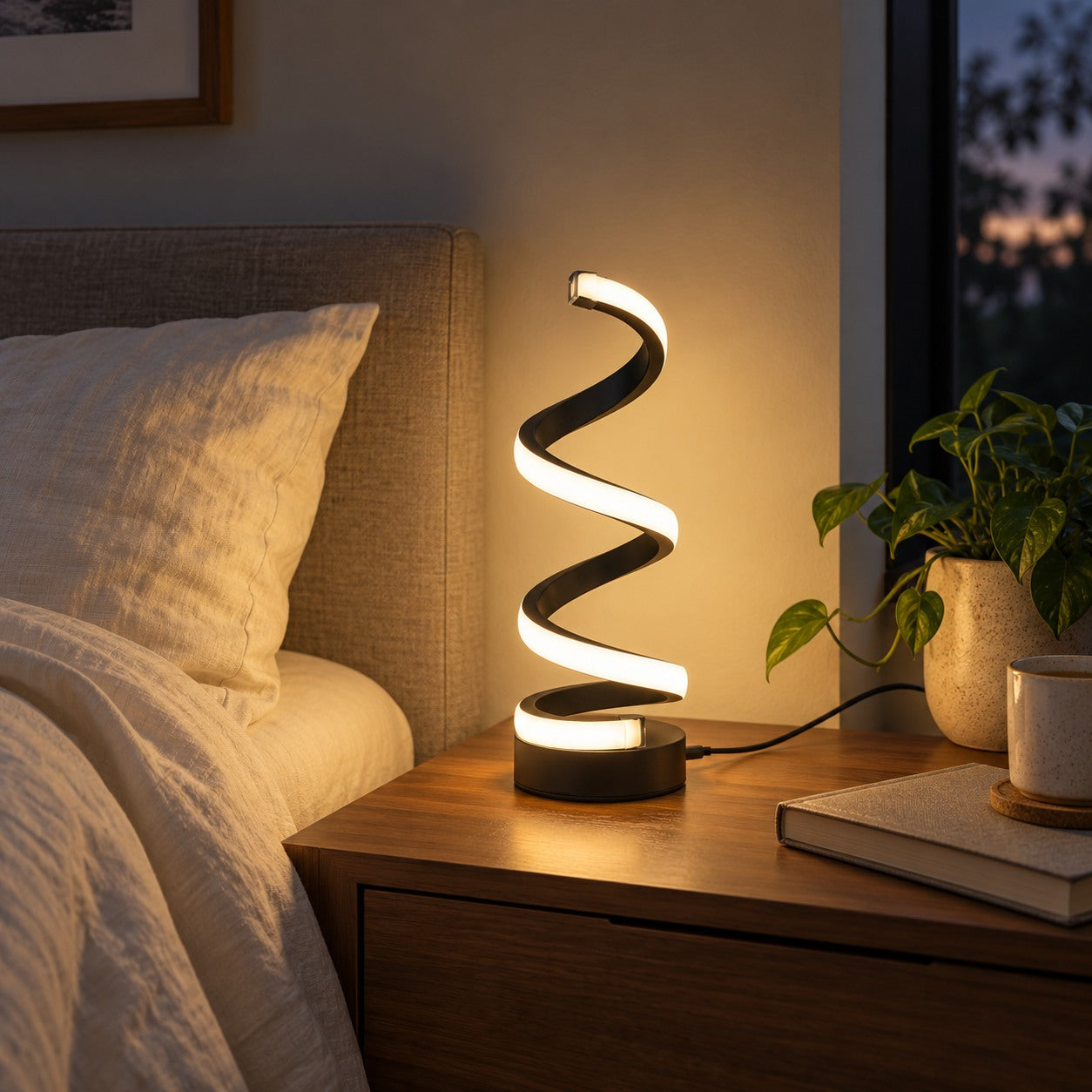TENLOVE Spiral LED Table Lamp - bedside.