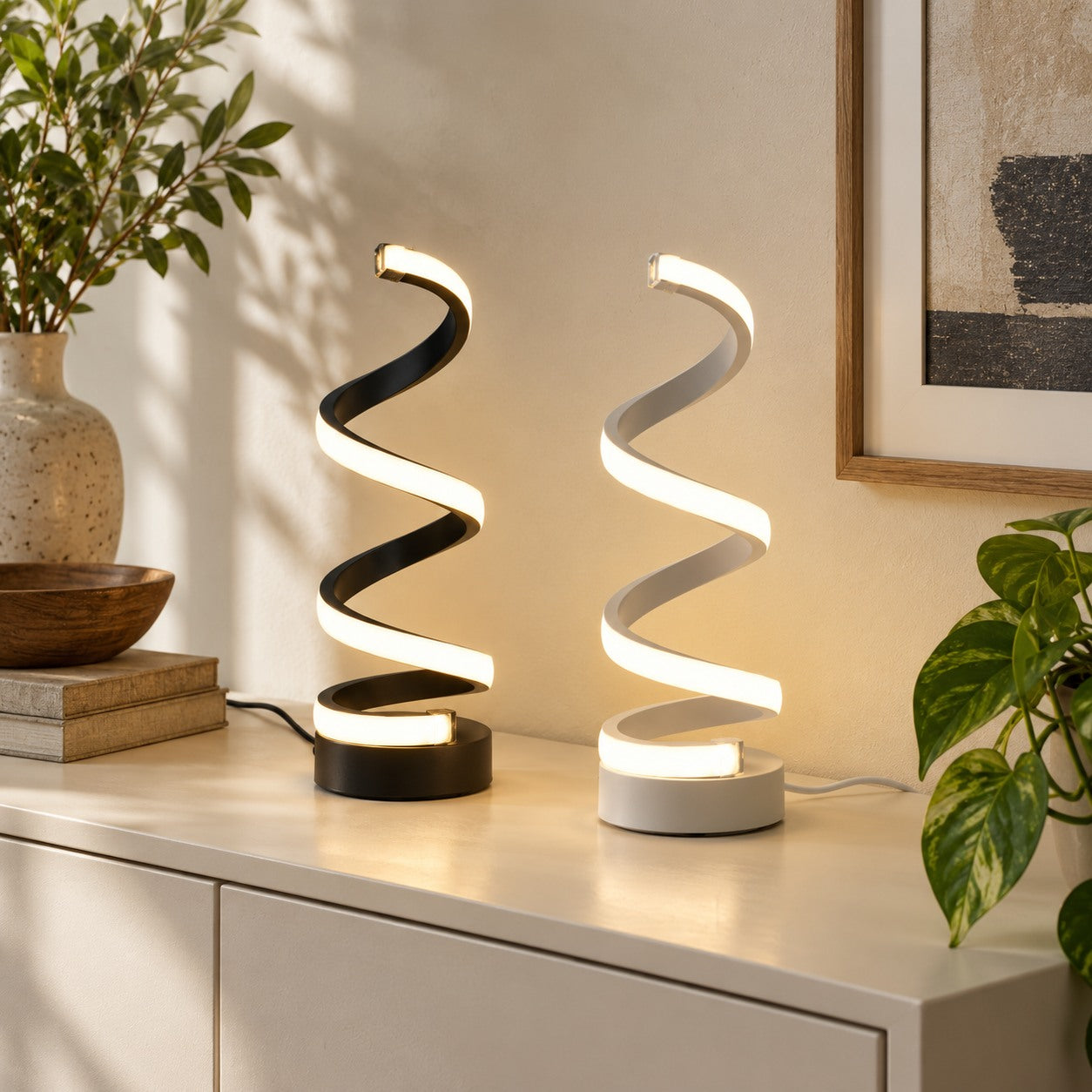 TENLOVE Spiral LED Table Lamp - duo.