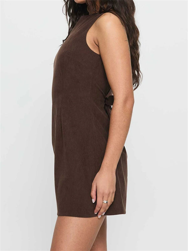Brown back-tie mini dress.