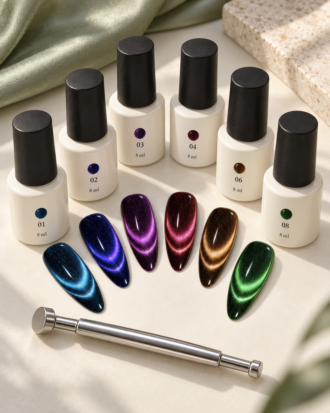 6 Cat-Eye Nail Gels + Magnetic Tool