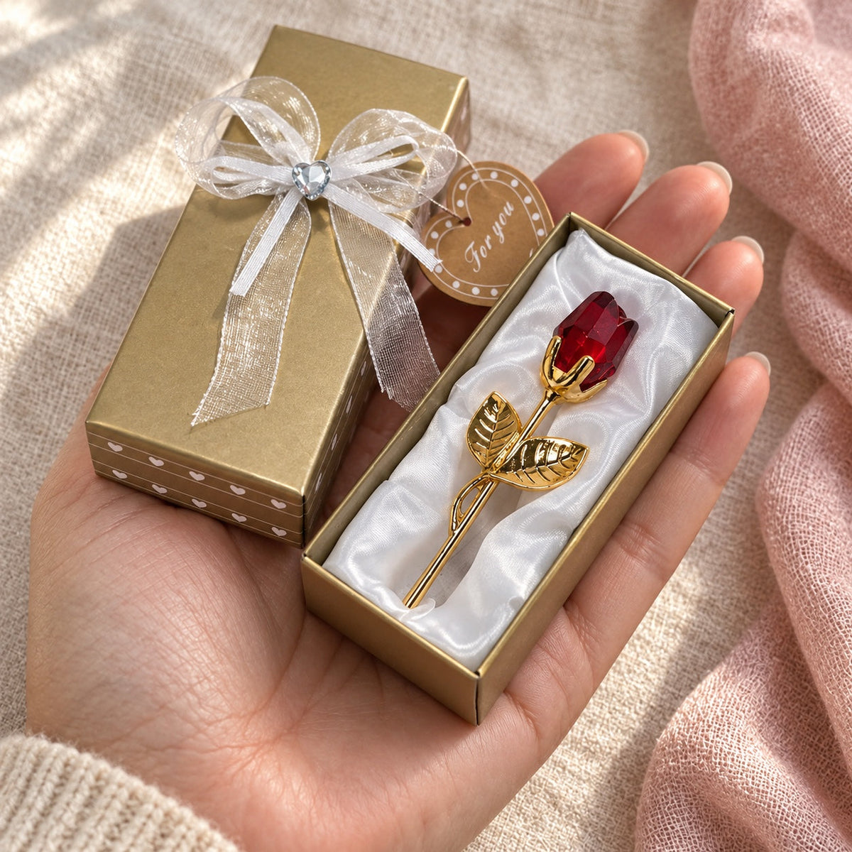 Ruby / Gold miniature crystal rose.