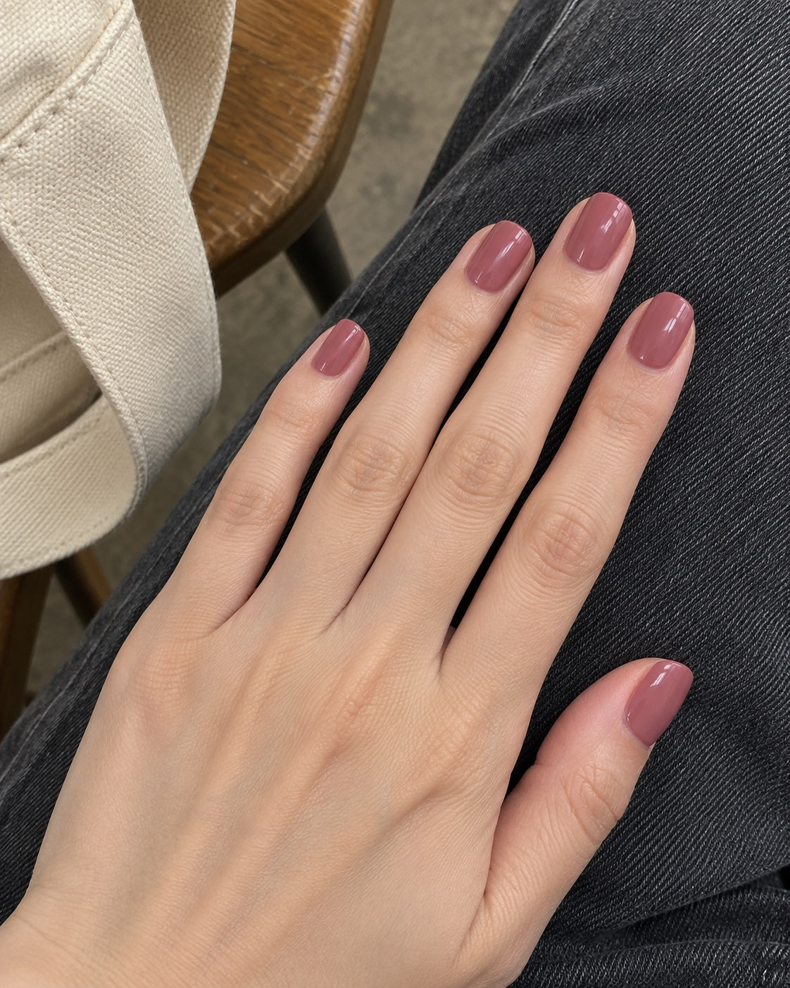 rosewood manicure worn on natural nails