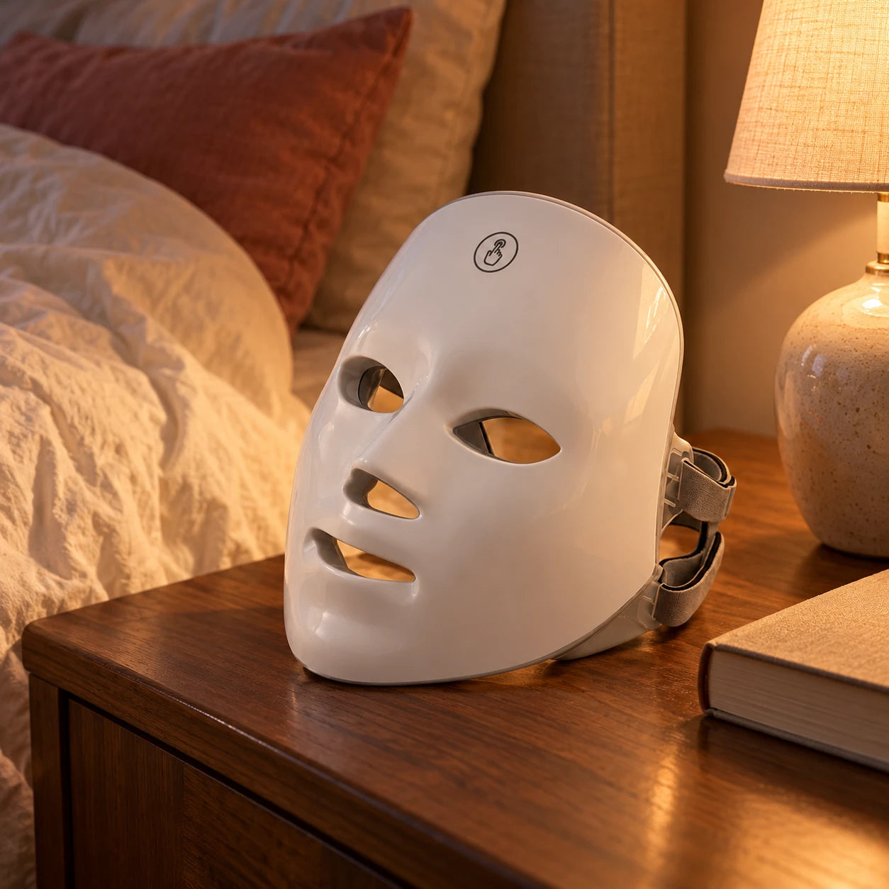 Afterglow white LED face mask: bedside.