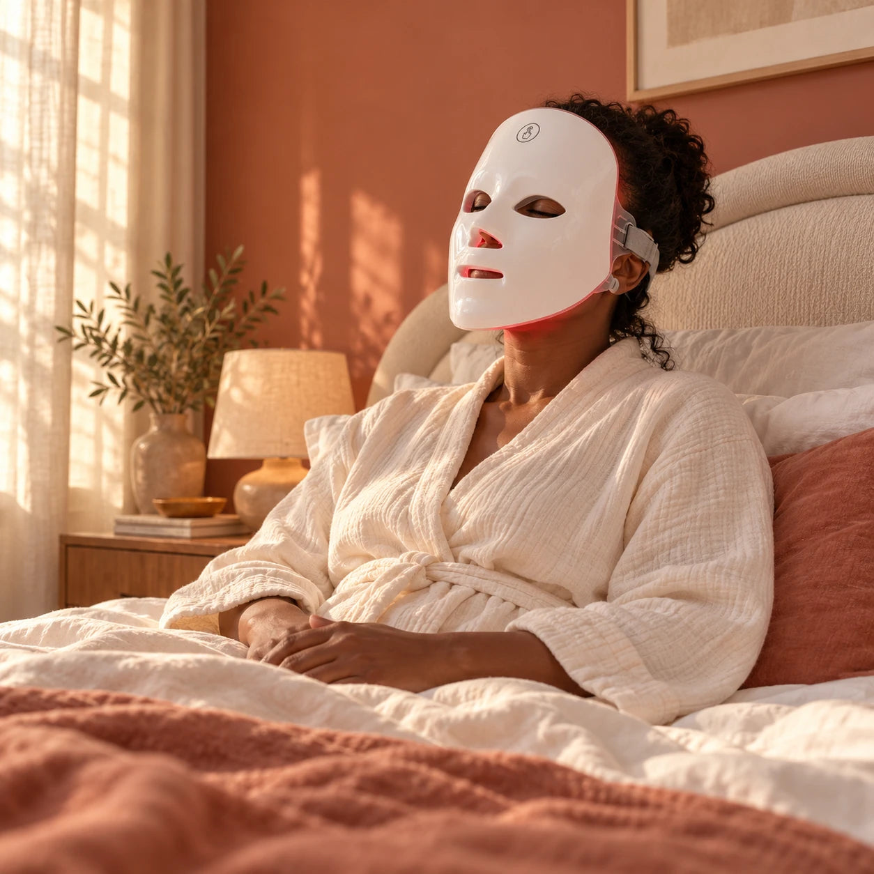 Afterglow white LED face mask: lifestyle.