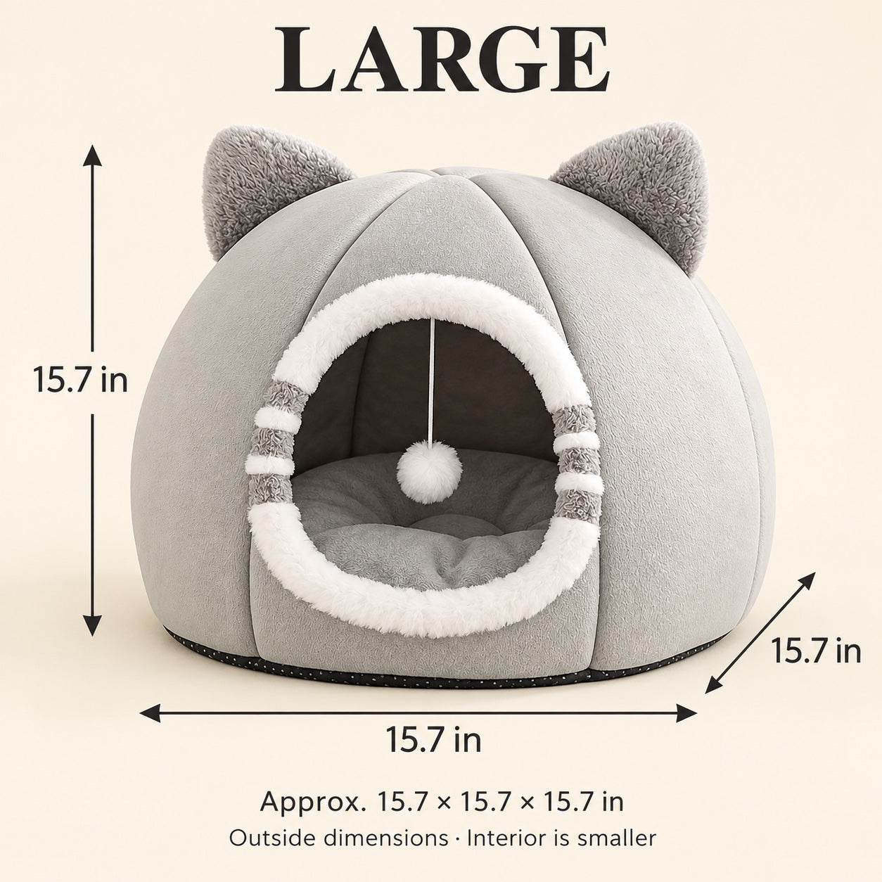 Large size, in inches. Grey cat-ear cave.