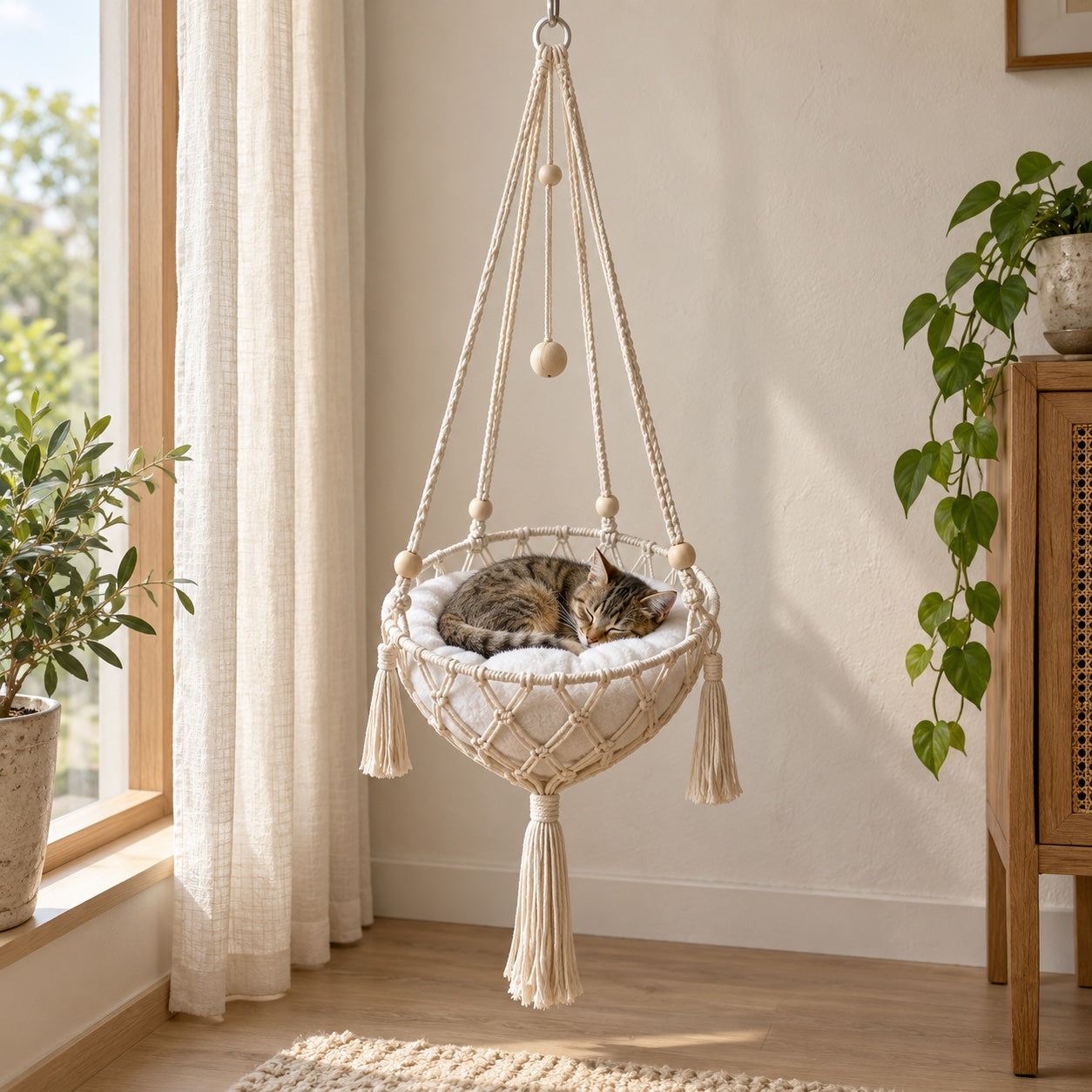 Hanging hammock with the white cushion included.