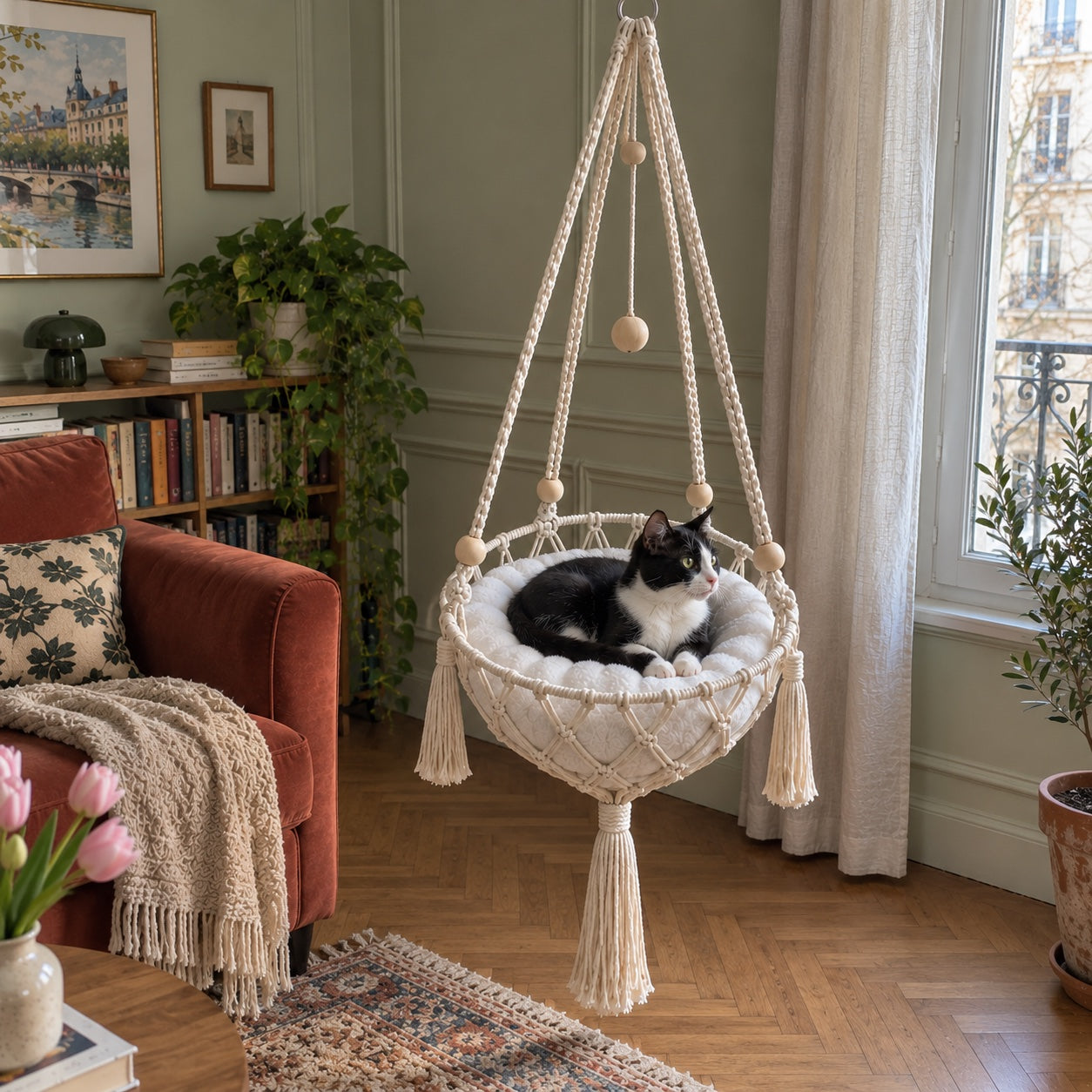 A colorful, lived-in apartment.