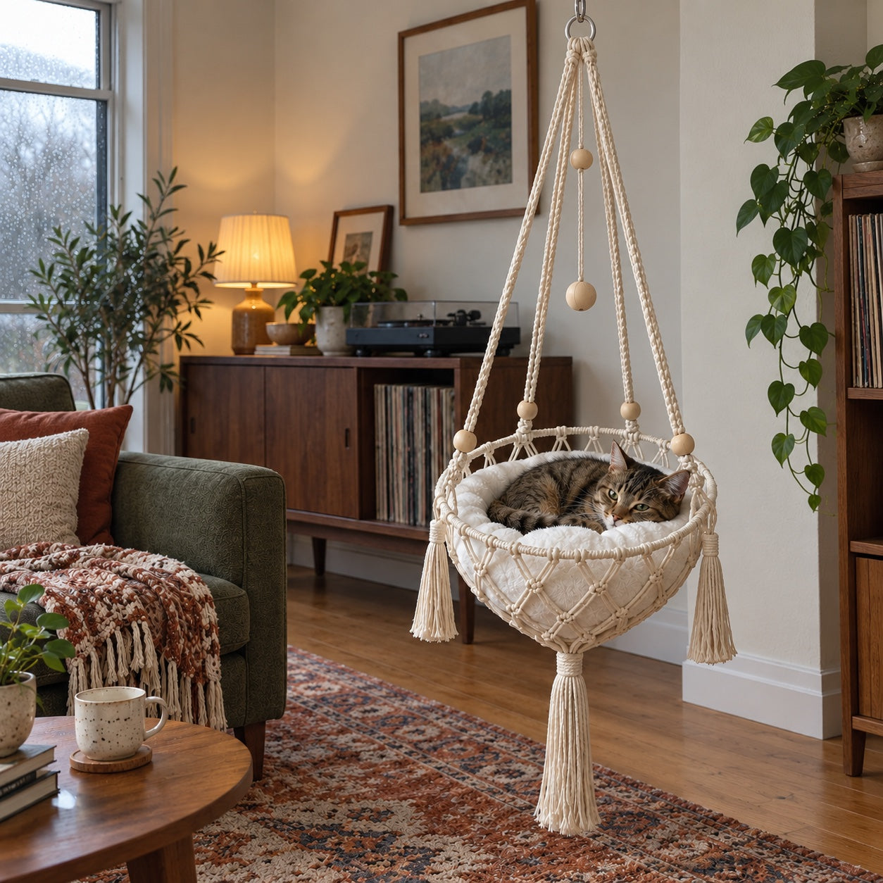 A cozy mid-century living room.