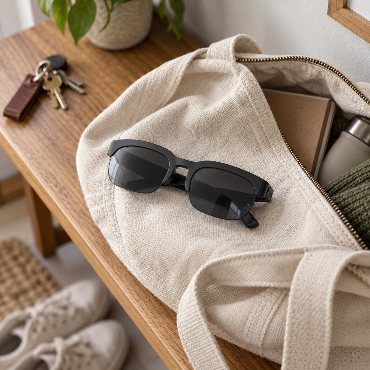 Bluetooth audio glasses in another everyday setting.