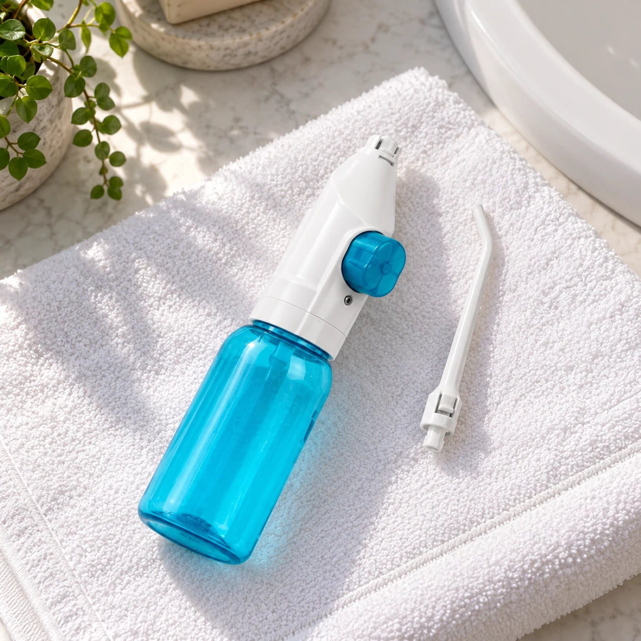 manual water flosser: close-up details.