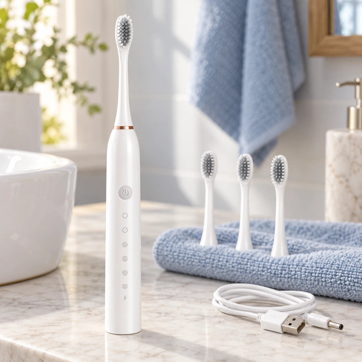 rechargeable toothbrush kit: close-up details.