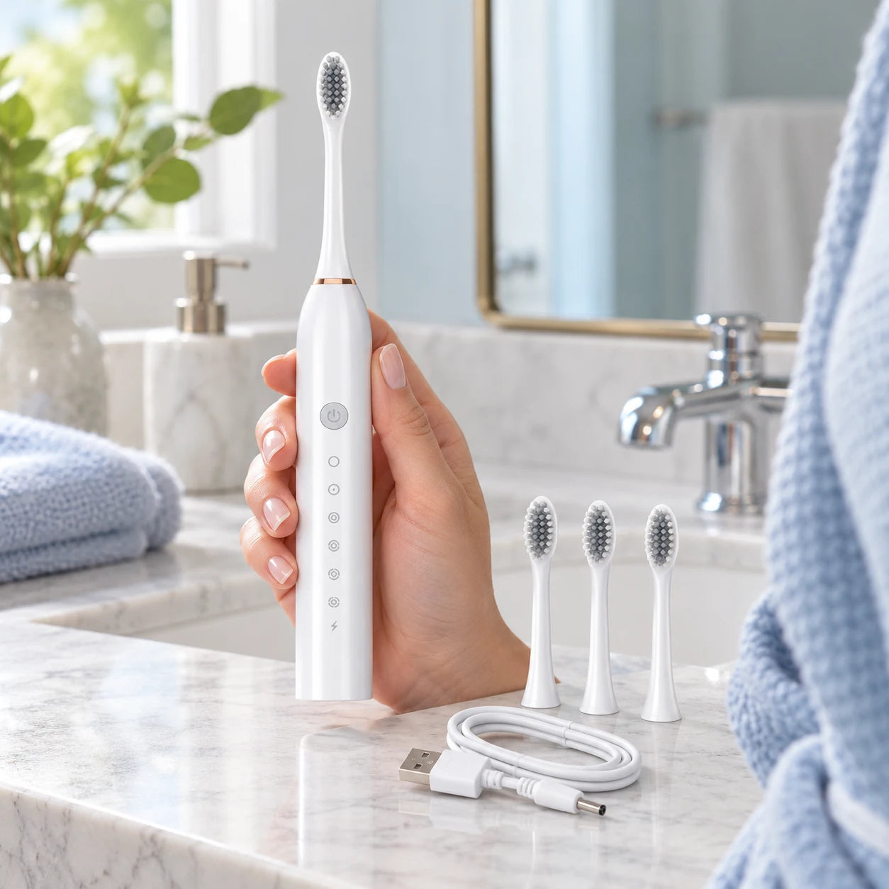 rechargeable toothbrush kit: everyday setting.