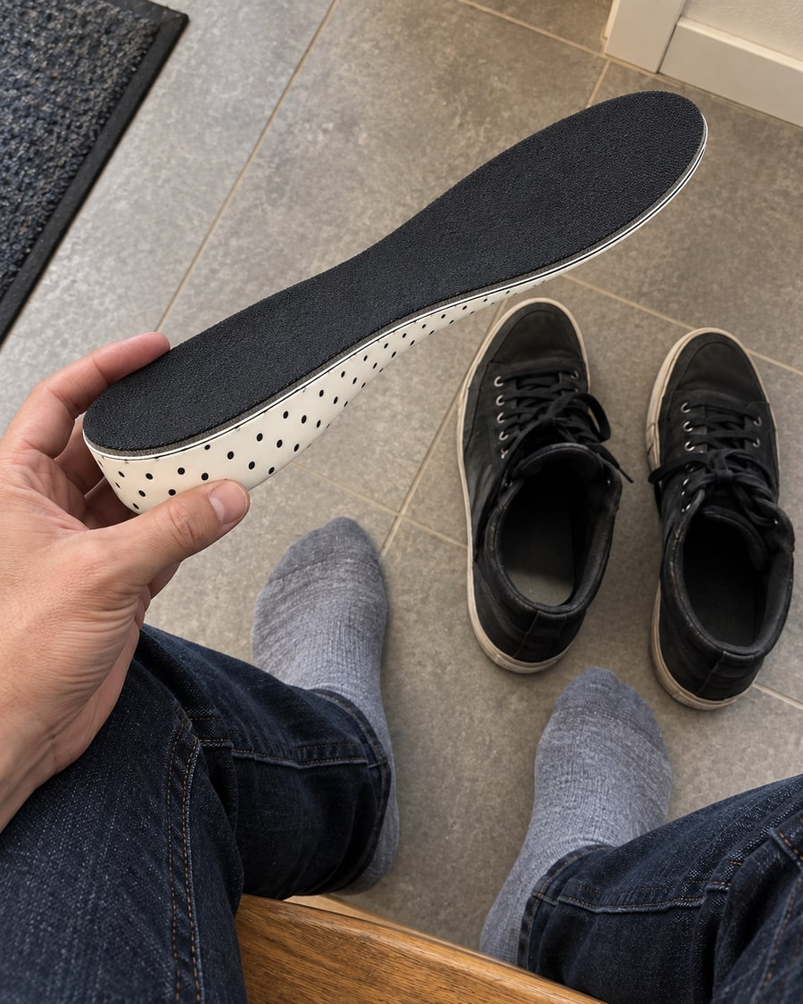 Product illustration of full-length height insoles with everyday shoes