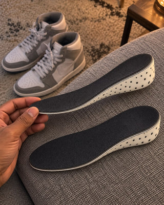 Product illustration of full-length height insoles with everyday shoes