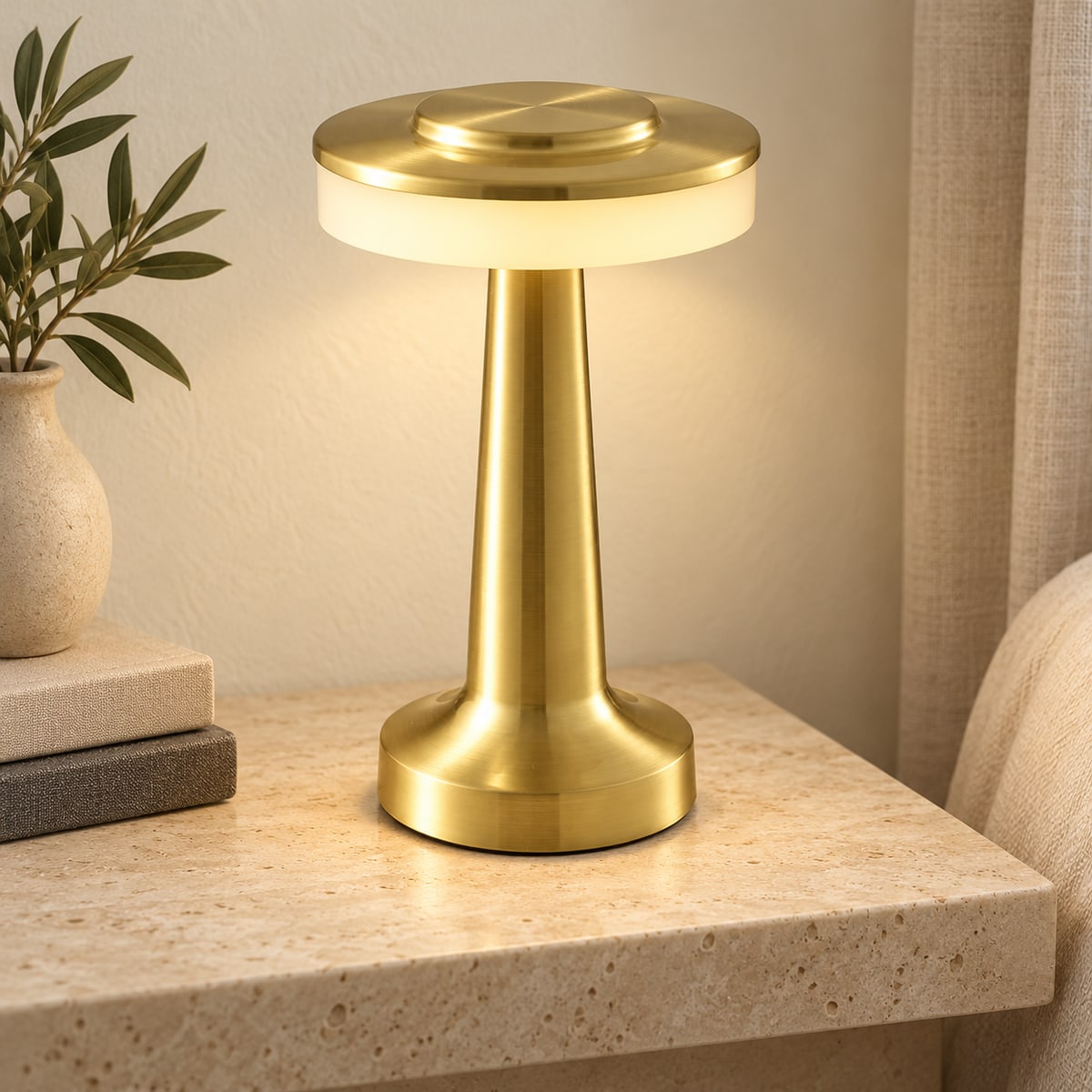  Gold C-style cordless table lamp.