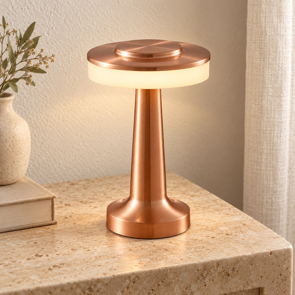  Rose Gold C-style cordless table lamp.