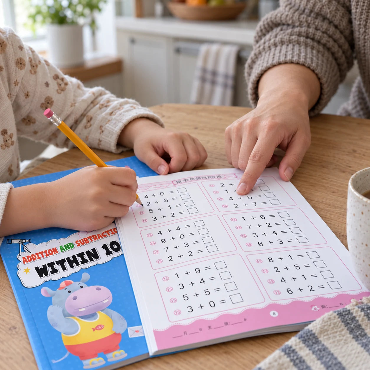 addition and subtraction workbook in another everyday setting.