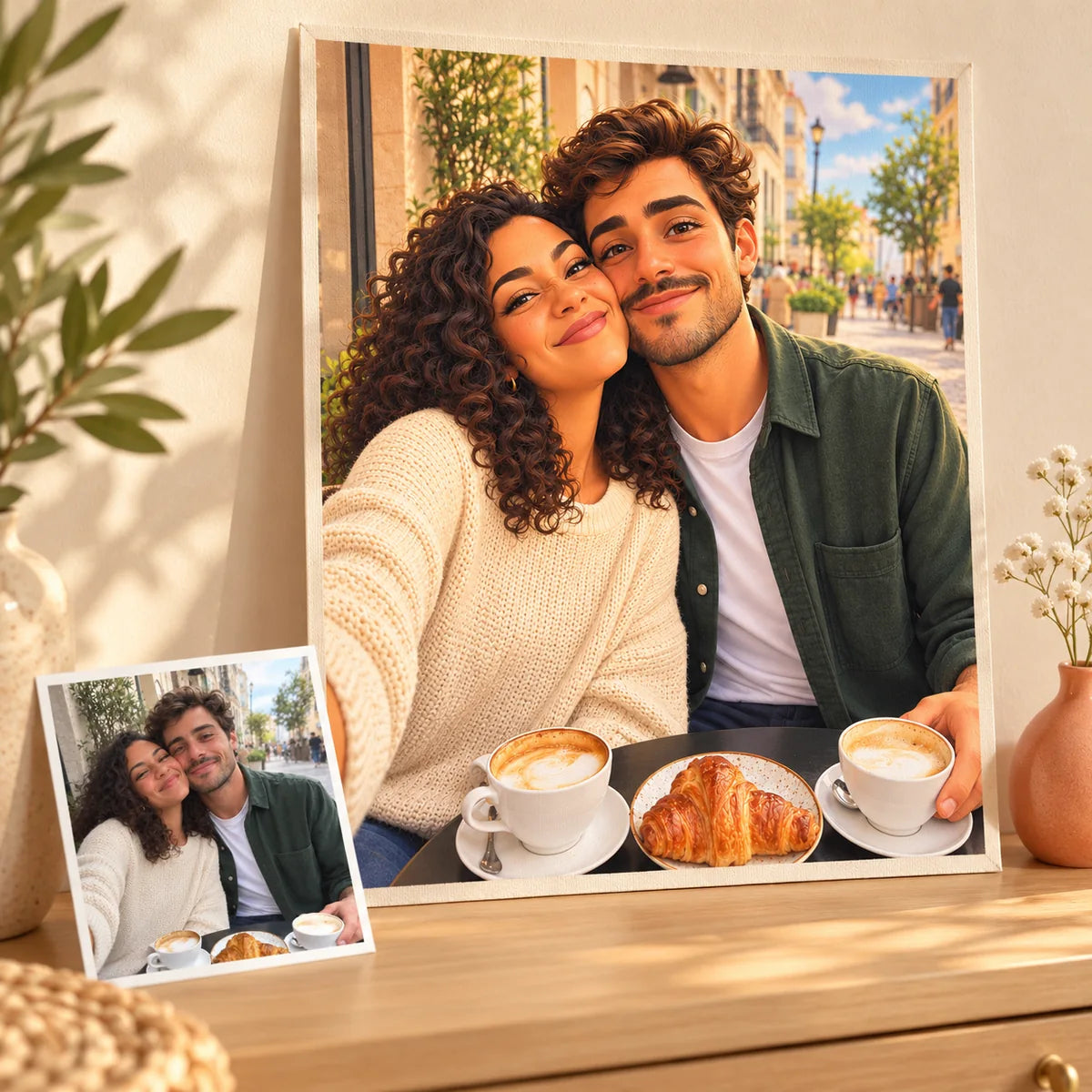 Example custom cartoon canvas with its matching original photo