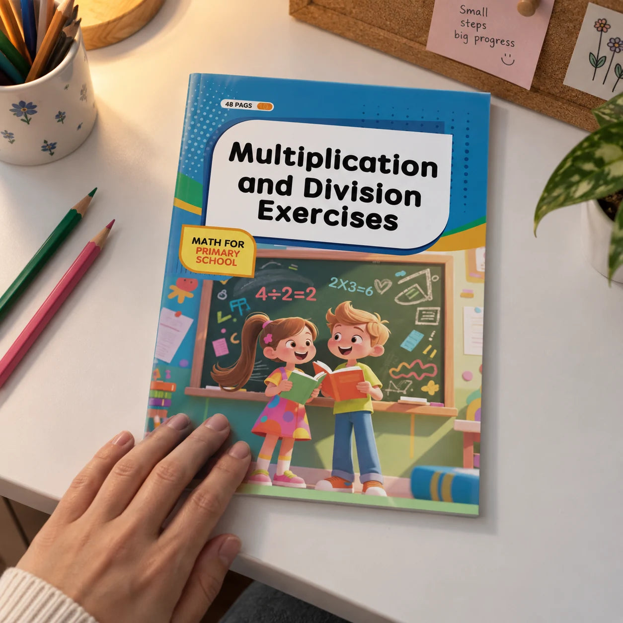 multiplication and division workbook in another everyday setting.