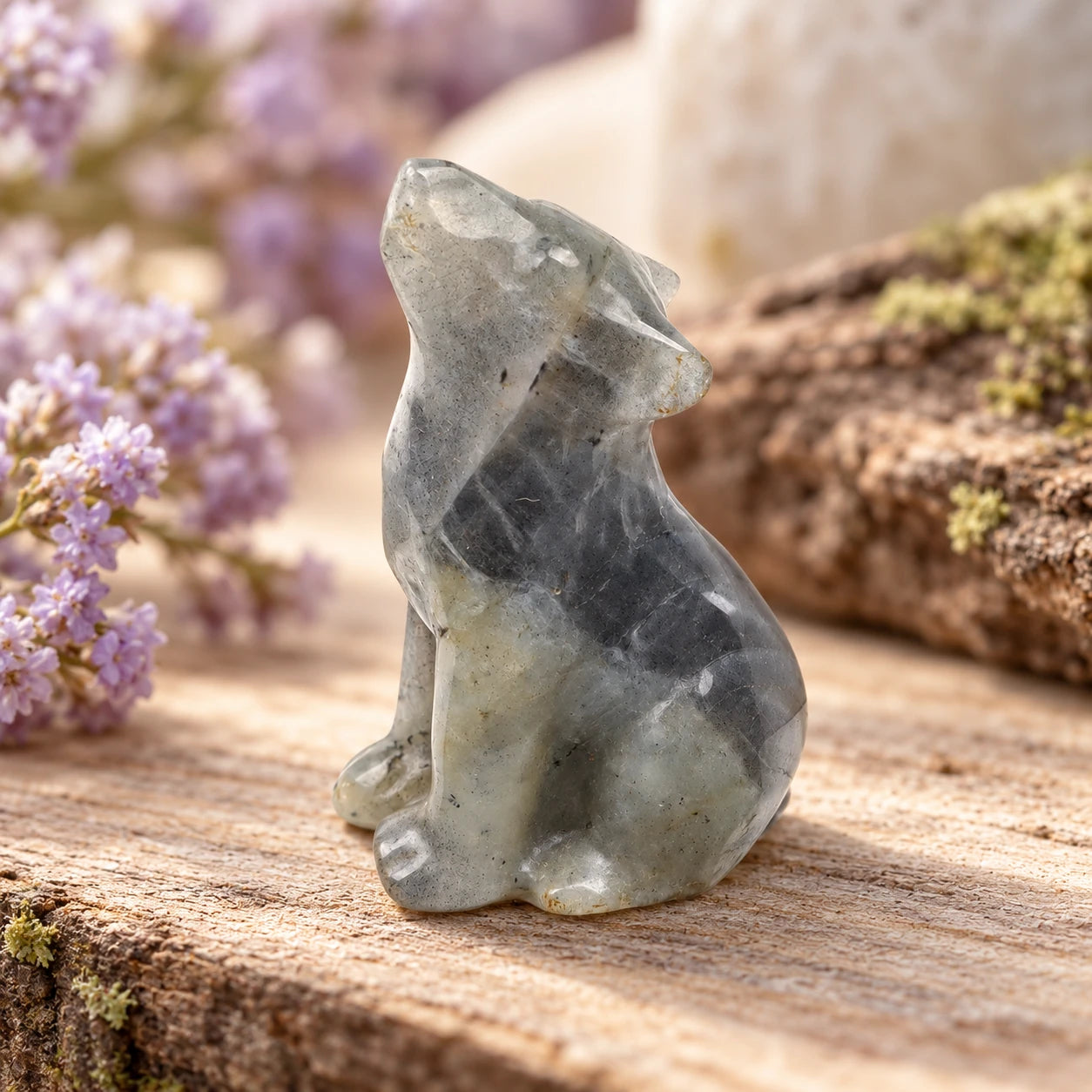 Mini Stone Wolf Figurine — detail a