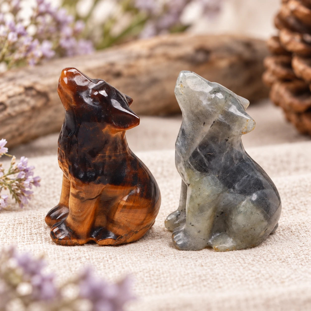 Mini Stone Wolf Figurine — pair