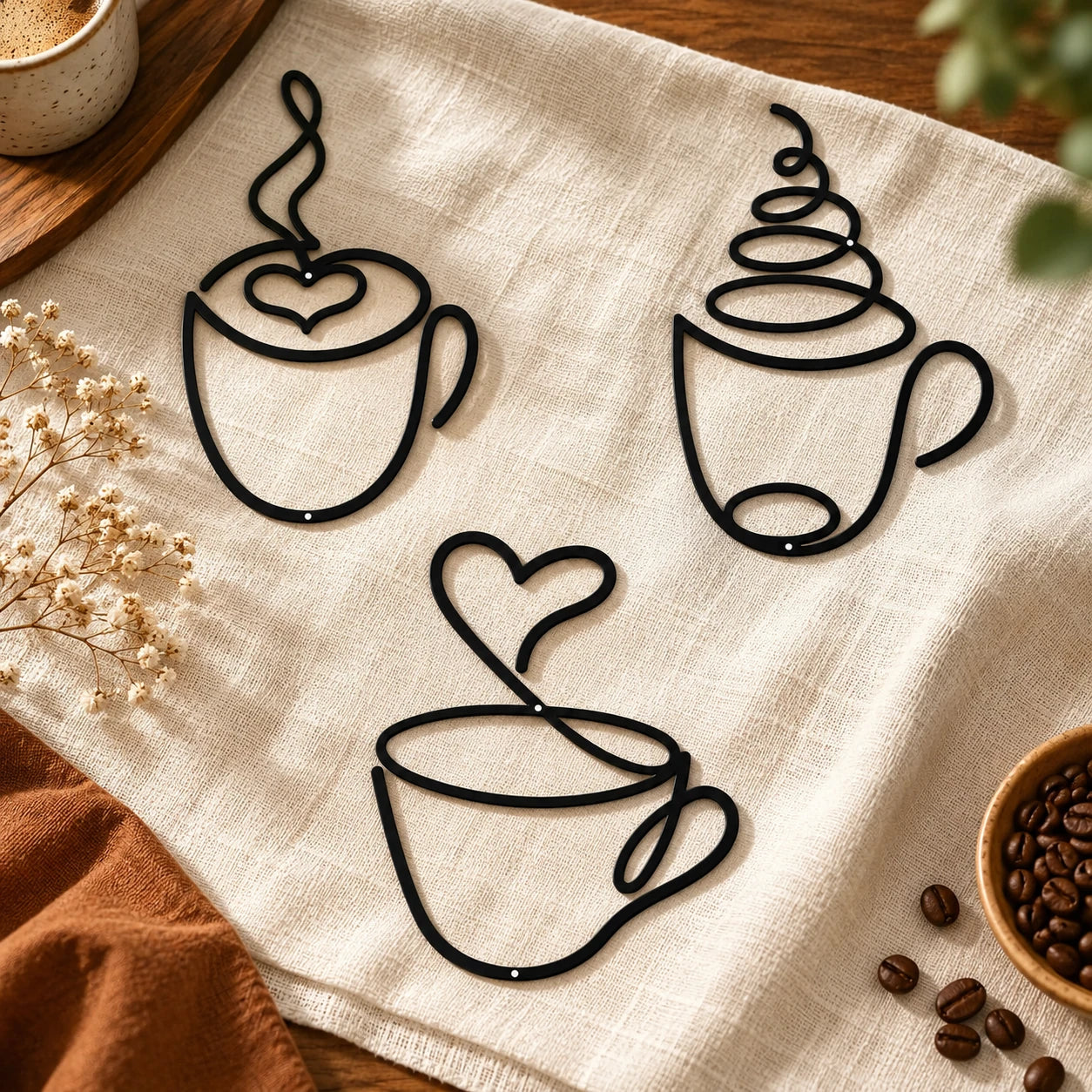 3-Piece Coffee Cup Metal Wall Art — alternate