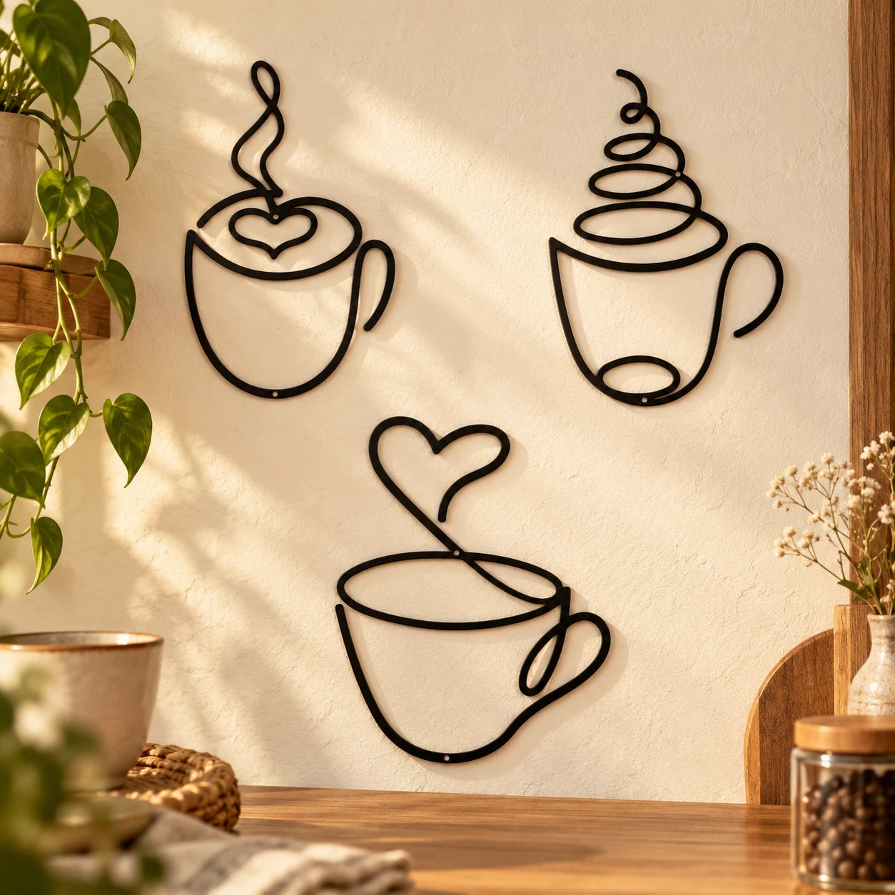 3-Piece Coffee Cup Metal Wall Art — detail b