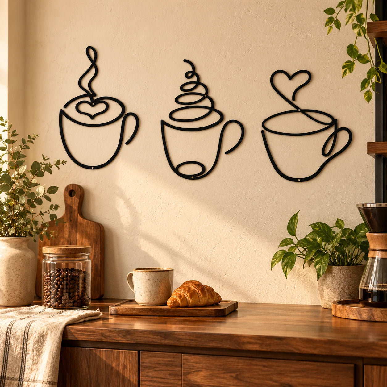 Three-piece coffee set / China Mainland 3-piece coffee cup metal wall art