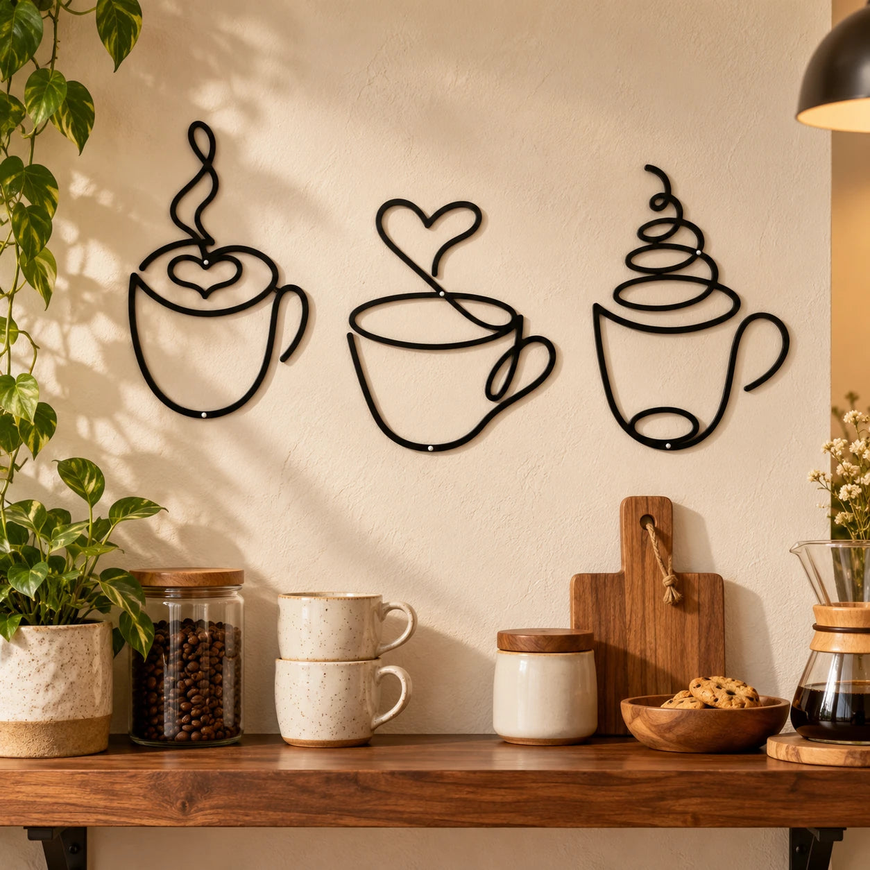3-Piece Coffee Cup Metal Wall Art — lifestyle