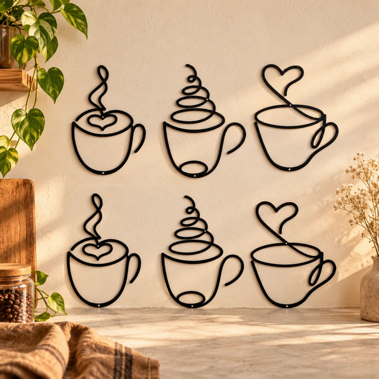 3-Piece Coffee Cup Metal Wall Art — pair