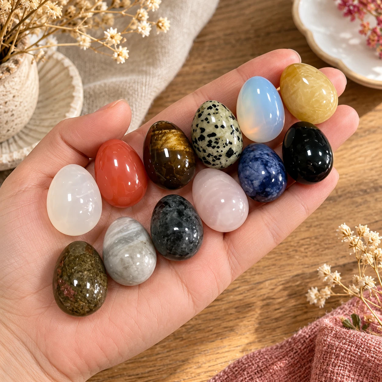 12 Polished Mini Egg Stones — lifestyle