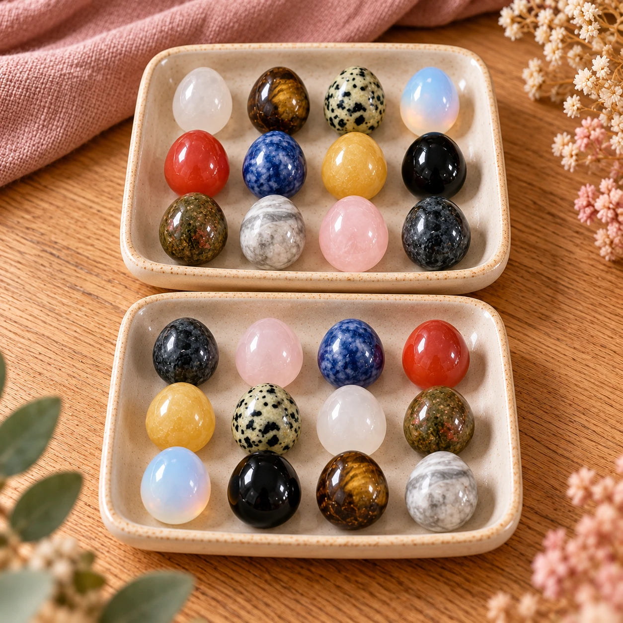 12 Polished Mini Egg Stones — pair