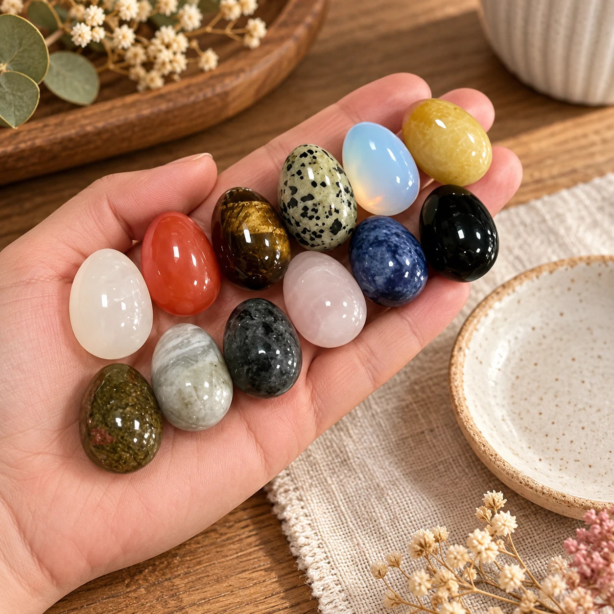 12 Polished Mini Egg Stones — scale