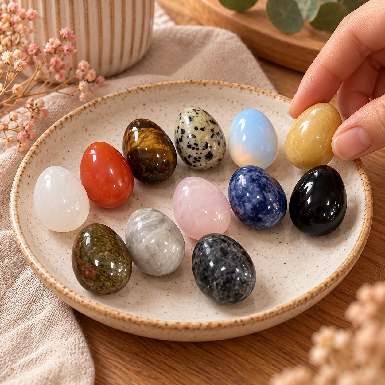 12 Polished Mini Egg Stones — story