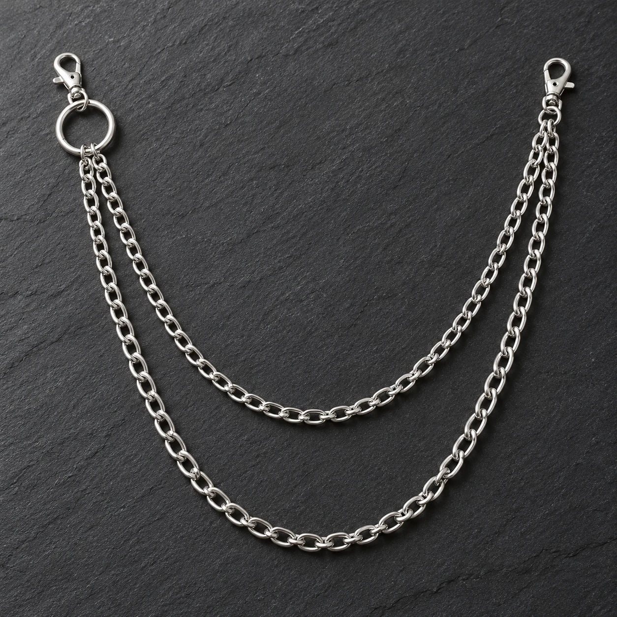 B double chain with two unequal strands on charcoal slate