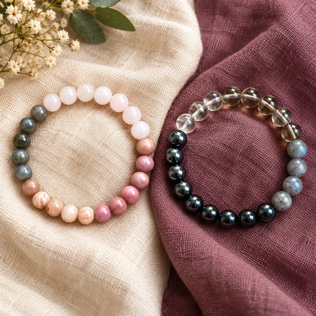 Six-Style Beaded Intention Bracelet — pair