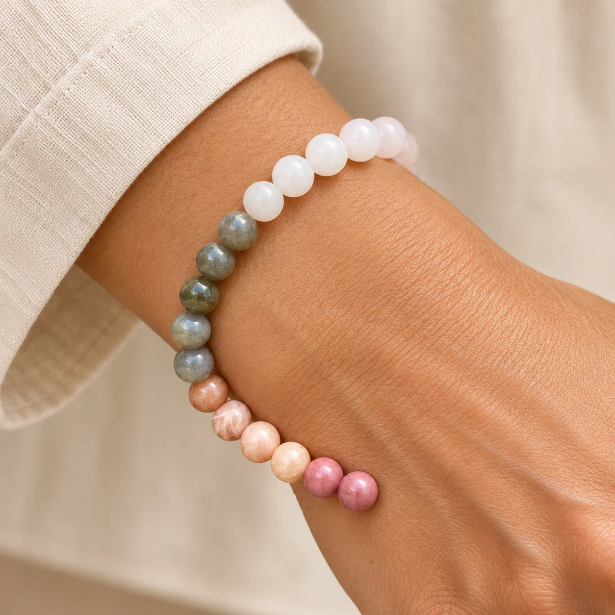 Six-Style Beaded Intention Bracelet — scale