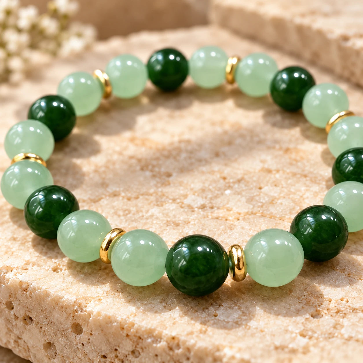 Green Beaded Intention Bracelet — detail a