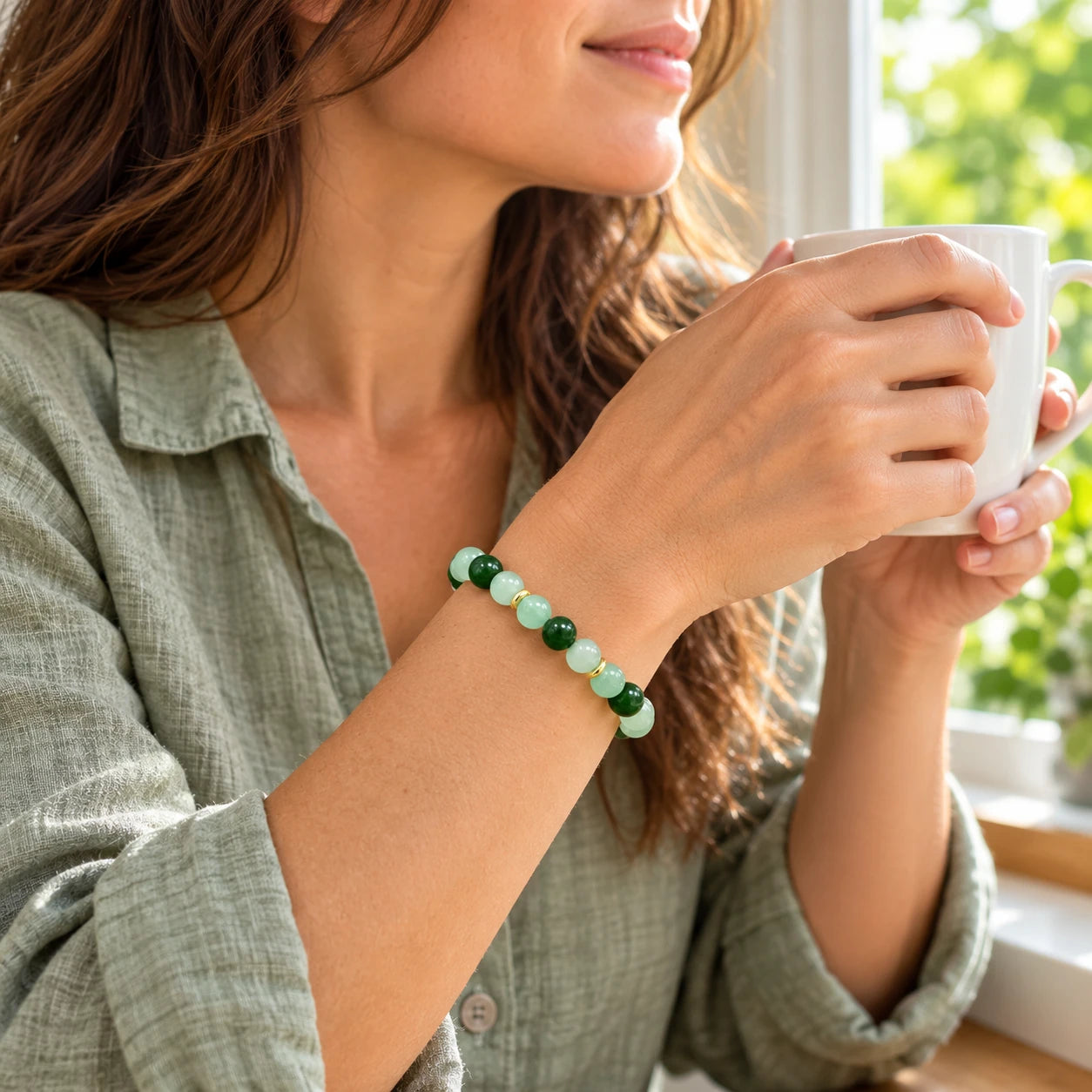 Green Beaded Intention Bracelet — lifestyle